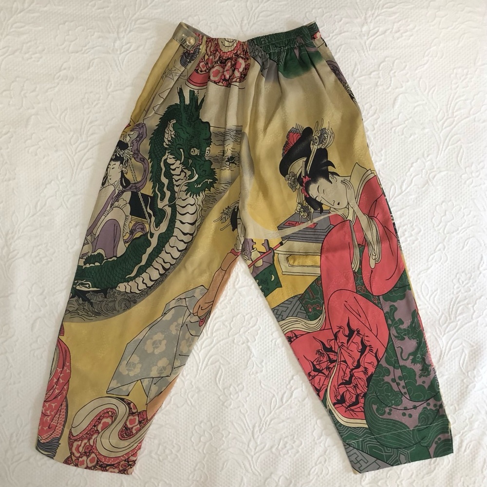 Citron Santa Monica Set 2pc Capri/Long Shorts Geisha Dragon 3/4 Sleeves XS - Picture 10 of 12